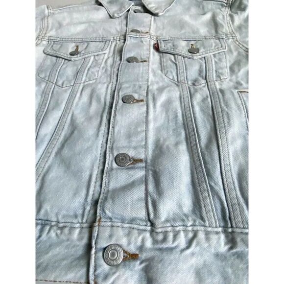 Levi’s Women’s 29944153 Embroidered Ex Boyfriend Jean Denim Trucker Jacket Sz XS - Picture 7 of 11